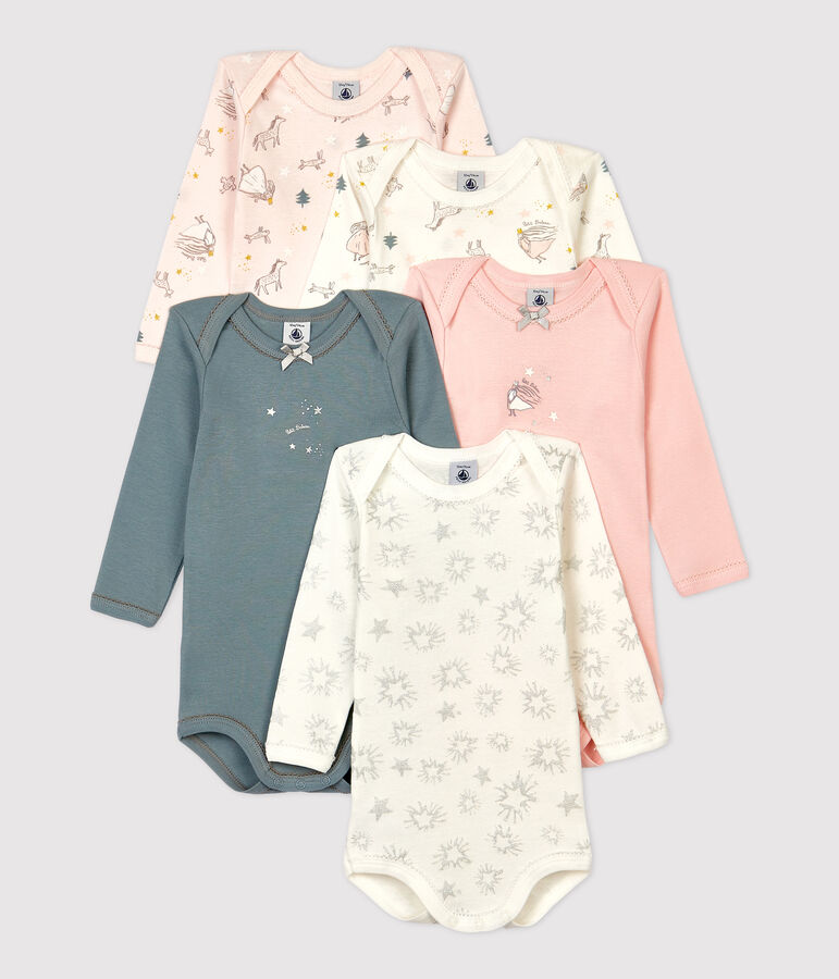 Lot de 5 bodies princesse manches longues b&eacute;b&eacute; fille en coton multicouleur