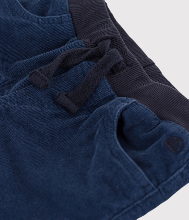 Pantalon droit en velours moyen enfant fille / gar&ccedil;on bleu fonc&eacute;