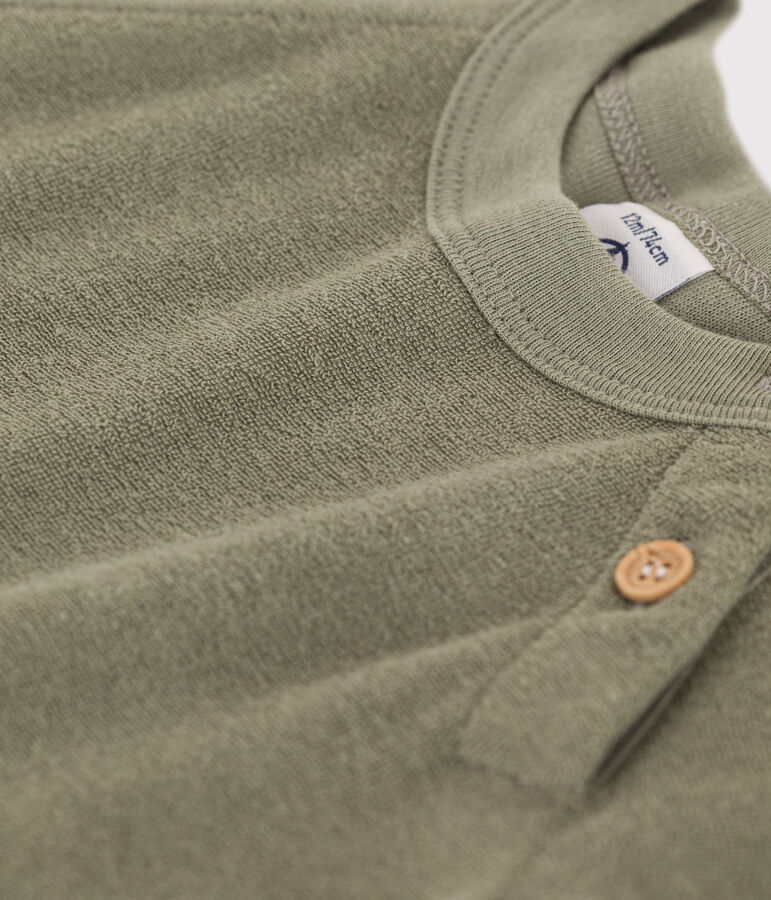 Combinaison courte b&eacute;b&eacute; en bouclette &eacute;ponge vert MARECAGE