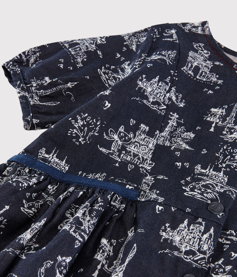 Robe manches courtes en tubique enfant fille bleu/blanc