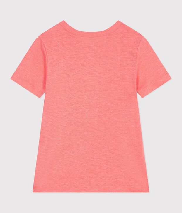 Tee-shirt femme en lin manches courtes uni corail