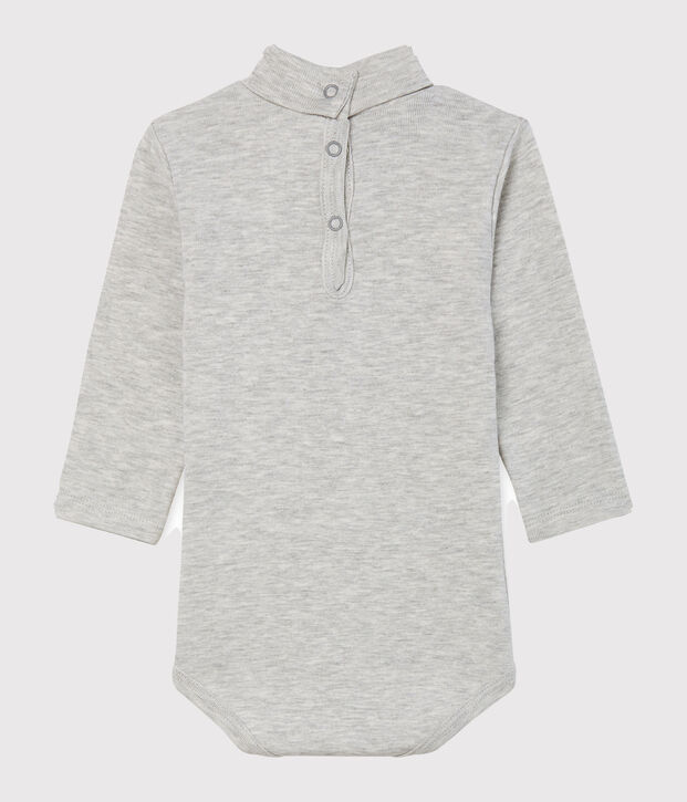 Body manches longues col roul&eacute; b&eacute;b&eacute; mixte gris chin&eacute; clair