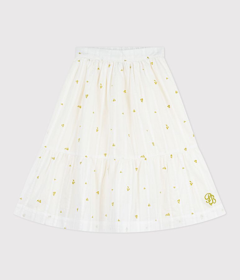 Jupe enfant longue en coton imprim&eacute;e fleurs vert/vert