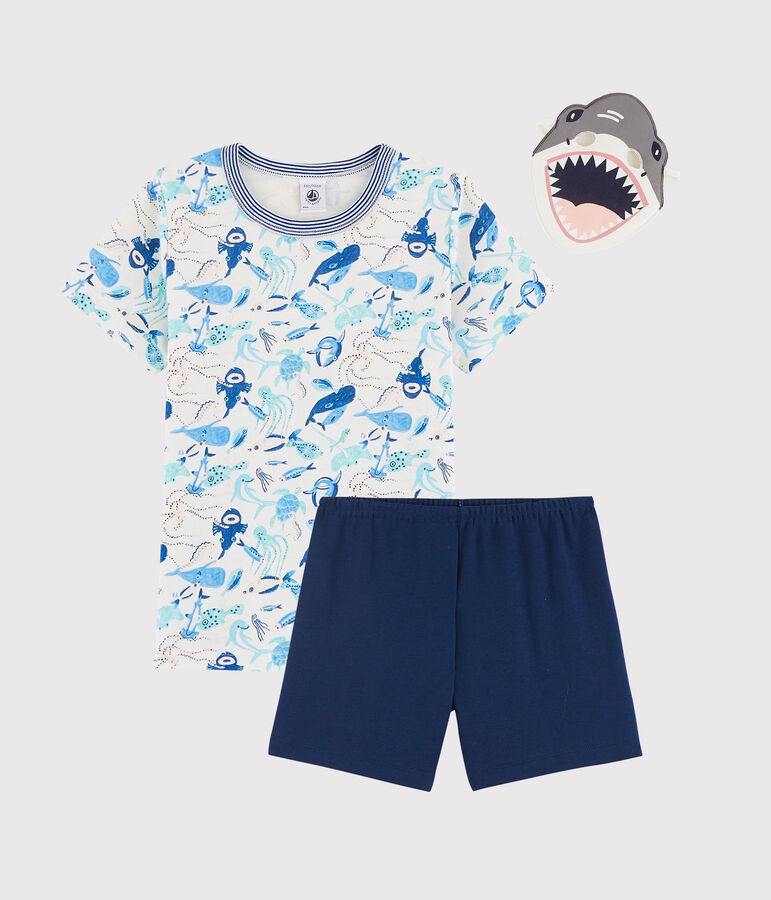 Pyjacourt d&eacute;guisement requin en coton enfant blanc MARSHMALLOW/blanc MULTICO