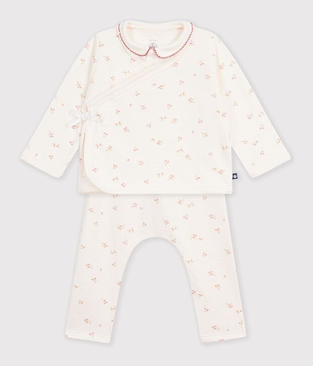 Ensemble b&eacute;b&eacute; en coton &agrave; col imprim&eacute; &agrave; fleurs &eacute;cru/multicouleur