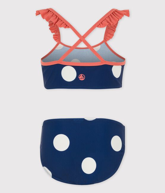 Maillot de bain 2 pièces à pois enfant fille bleu MEDIEVAL/blanc MARSHMALLOW