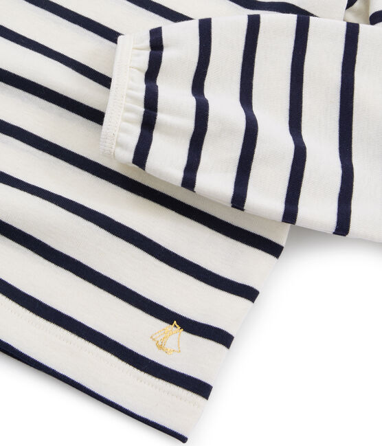 Tee shirt enfant fille beige COQUILLE/bleu SMOKING