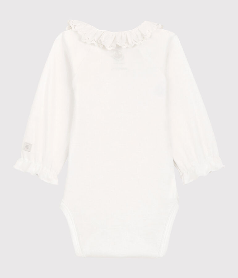 Body &agrave; col  b&eacute;b&eacute; fille en coton biologique blanc MARSHMALLOW