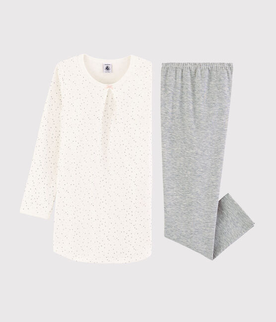 Chemise de nuit étoilée avec legging petite fille en tubique blanc MARSHMALLOW/gris ARGENT
