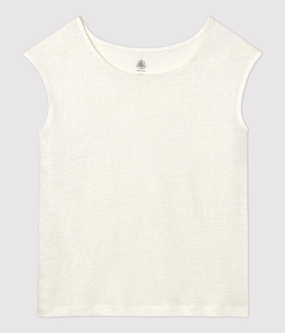 T-shirt en lin uni Femme blanc MARSHMALLOW