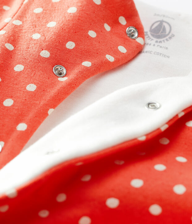 Combinaison longue imprim&eacute; pois b&eacute;b&eacute; en coton biologique orange/blanc