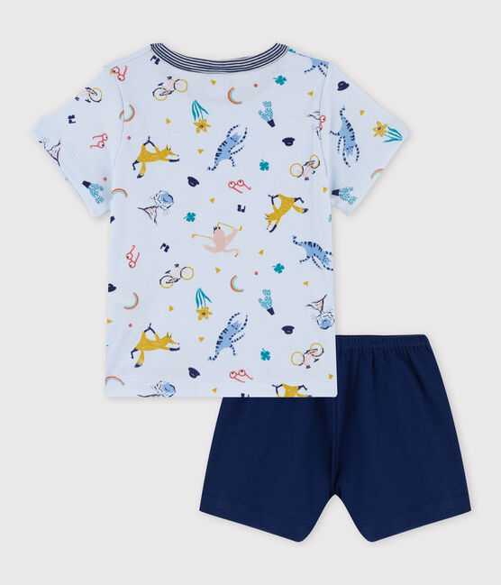 Pyjacourt imprimé animaux yoga petit garçon en coton bleu FRAICHEUR/blanc MULTICO