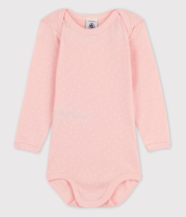 Body manches longues b&eacute;b&eacute; fille rose/blanc