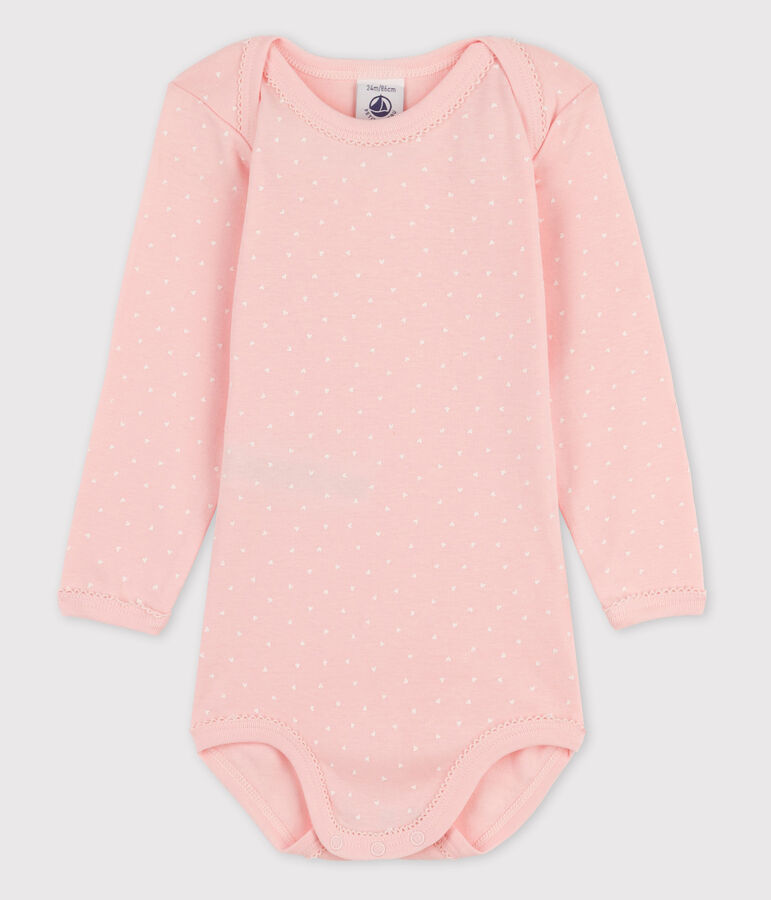 Body manches longues b&eacute;b&eacute; fille rose MINOIS/blanc MARSHMALLOW