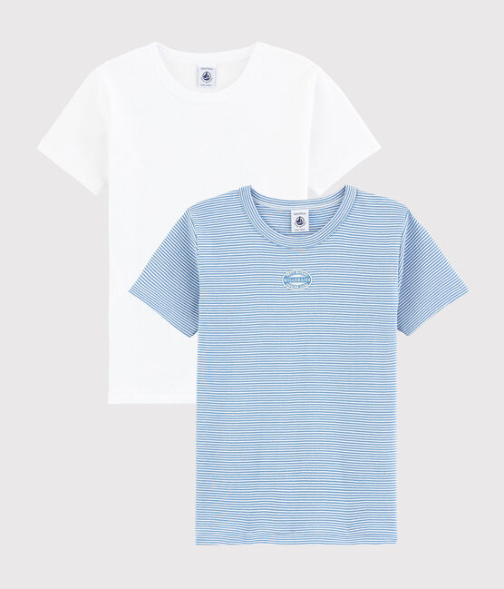 Lot de 2 tee-shirts manches courtes milleraies bleues petit garçon en coton biologique variante 1