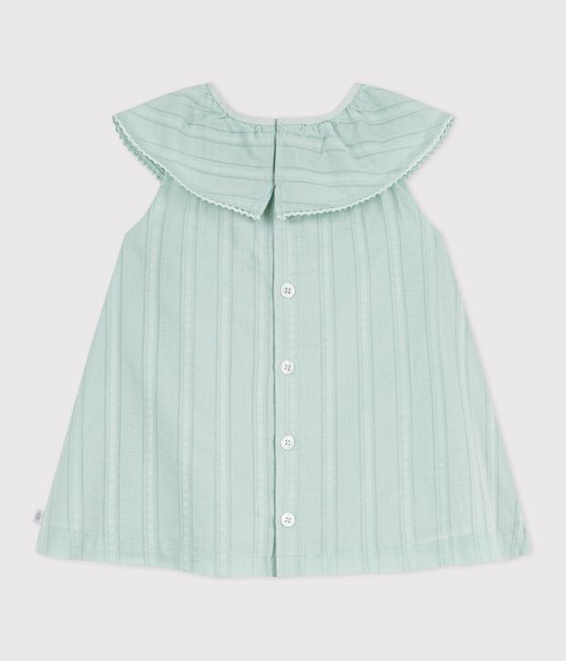 Robe b&eacute;b&eacute; en coton manches courtes, unie avec sa collerette vert