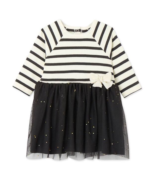 Robe b&eacute;b&eacute; fille bi-mati&egrave;re blanc/gris