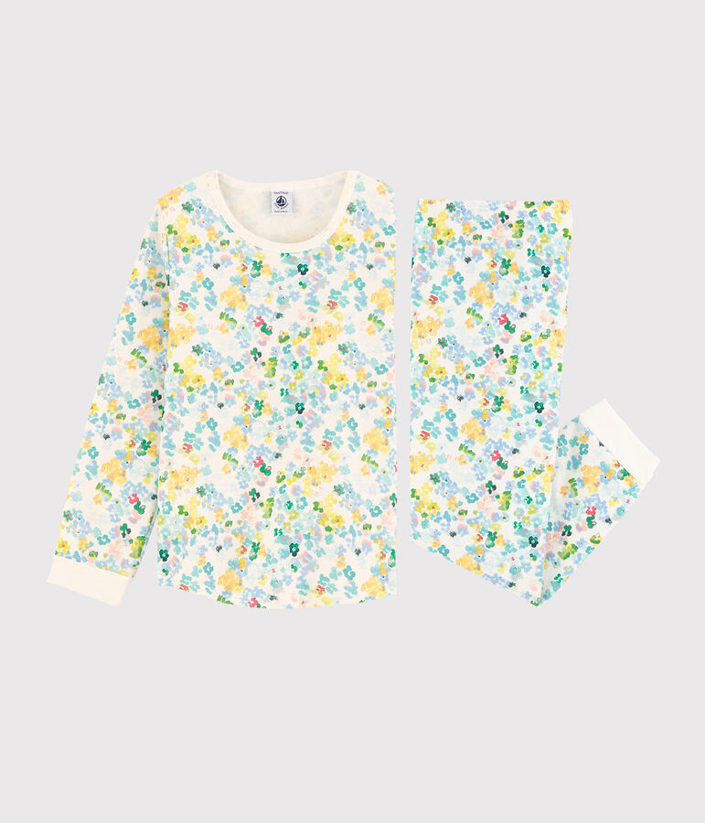 Pyjama &agrave; fleurs aquarell&eacute;es petite fille en molleton blanc MARSHMALLOW/blanc MULTICO