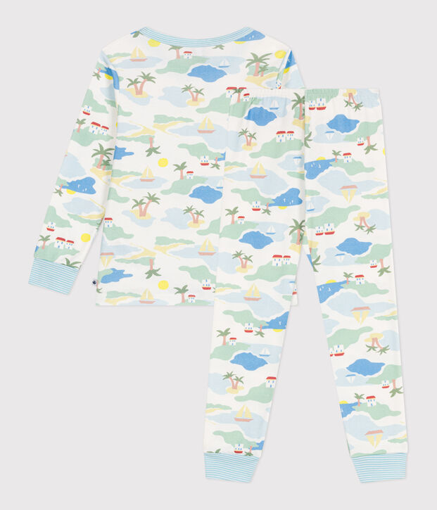 Pyjama enfant en coton imprim&eacute; blanc/multicouleur