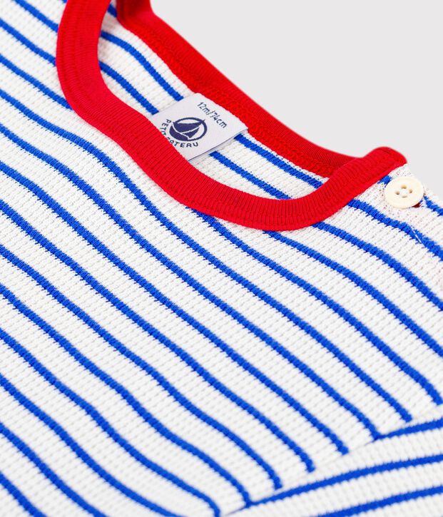 Tee-shirt b&eacute;b&eacute; en coton manches courtes, ray&eacute; bleu/bleu
