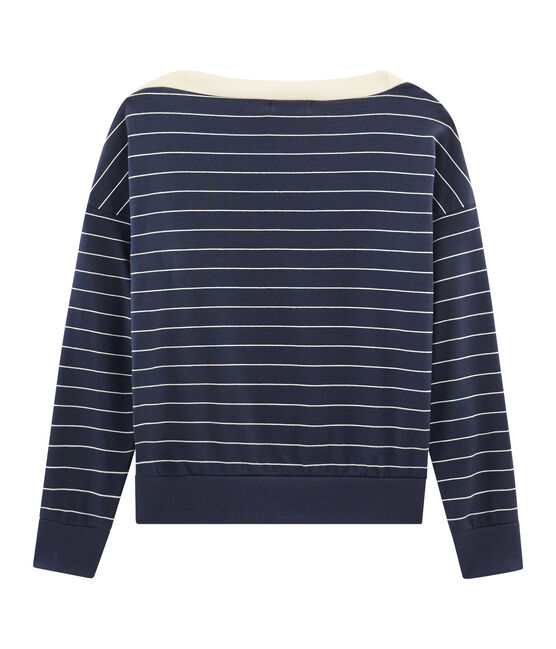 Sweat manches longues femme bleu SMOKING/beige COQUILLE