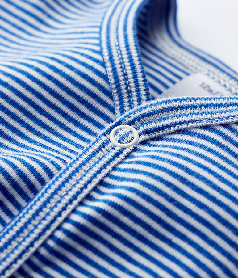 Dors-bien sans pieds b&eacute;b&eacute; rayures bleues en coton bleu/blanc