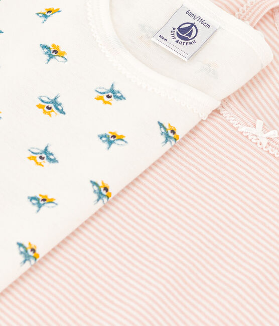 Lot de 2 tee shirts manches longues fleur en coton petite fille variante 1