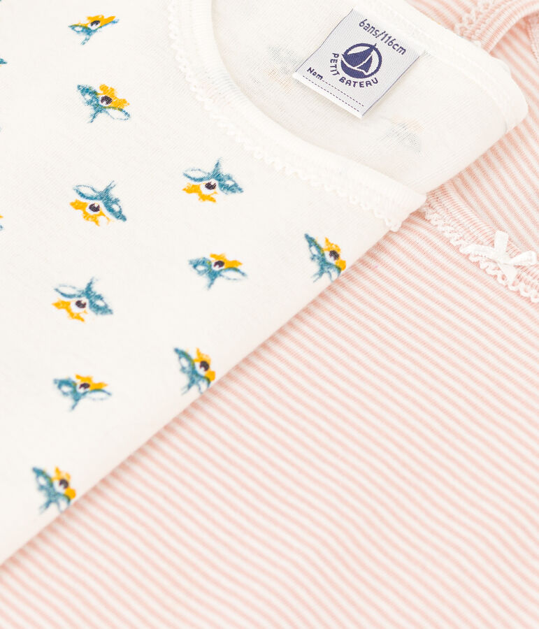 Lot de 2 tee shirts manches longues fleur en coton petite fille multicouleur