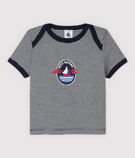 Tee-shirt manches courtes en coton bébé garçon bleu SMOKING/blanc MARSHMALLOW
