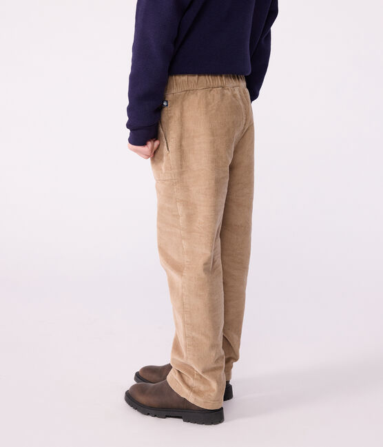 Pantalon droit enfant en velours uni beige ROCHE CLAIR