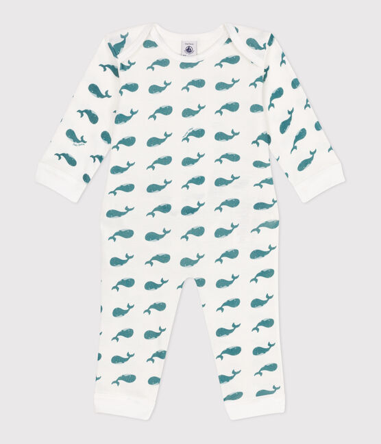 Pyjama bébé en coton ouverture sans pression baleines vert MARSHMALLOW/ DRAGONFLY