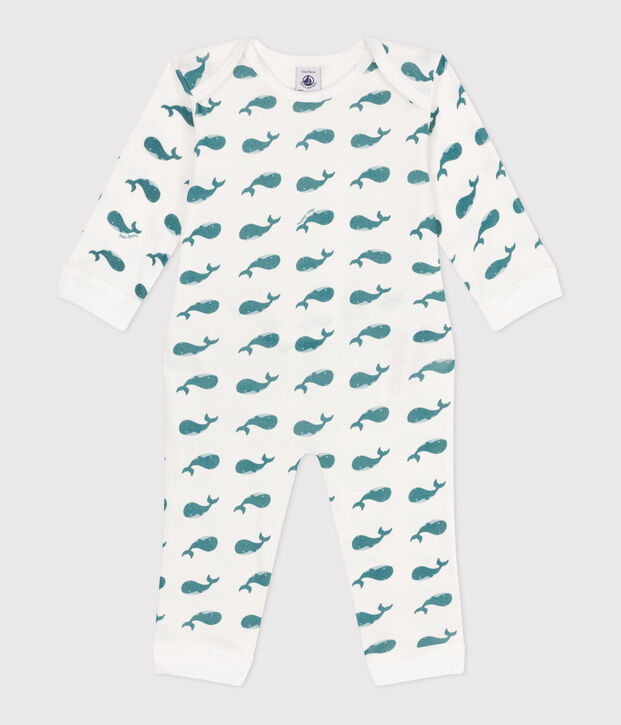 Pyjama b&eacute;b&eacute; en coton ouverture sans pression baleines vert/vert