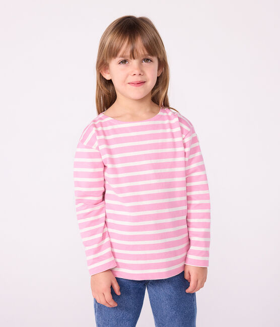 Marinière enfant en coton rose BOUDOIR/ MILK