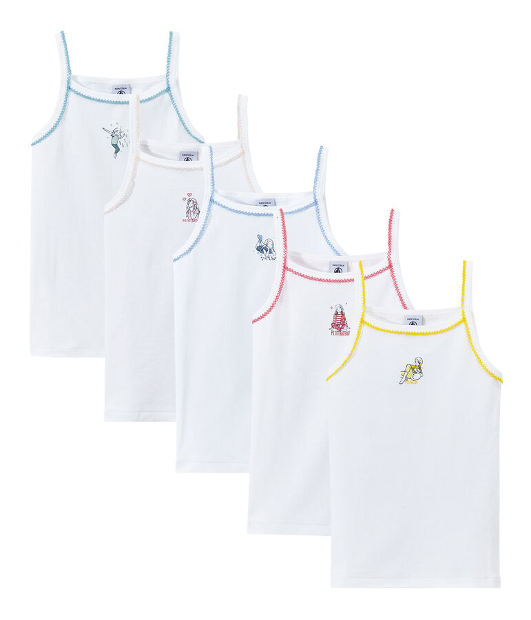 Lot de 5 chemises &agrave; bretelles fille &agrave; motifs blanc
