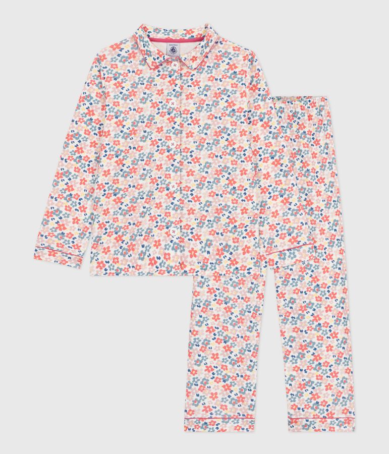 Pyjama boutonn&eacute; enfant en coton imprim&eacute; blanc MARSHMALLOW/blanc MULTICO