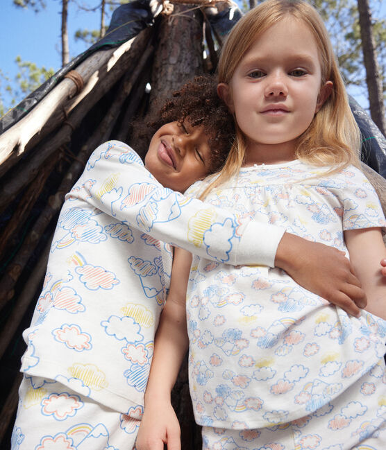 Pyjama short imprimé arc-en-ciel en coton enfant blanc MARSHMALLOW/blanc MULTICO