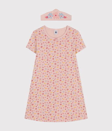 Chemise de nuit et son diadème en coton motif floral enfant