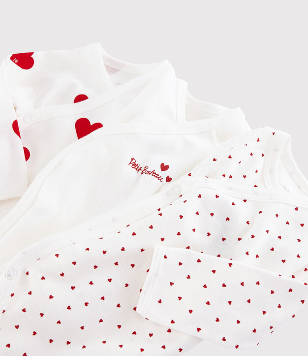 Lot de 3 bodies crois&eacute;s c&oelig;ur rouge manches longues b&eacute;b&eacute; multicouleur