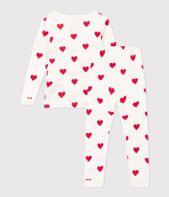 Pyjama ajusté coeurs en coton petite fille blanc MARSHMALLOW/rouge TERKUIT