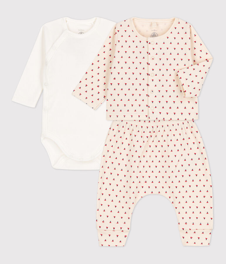 Ensemble 3 pi&egrave;ces b&eacute;b&eacute; en tubique imprim&eacute; graphique blanc MARSHMALLOW/blanc MULTICO