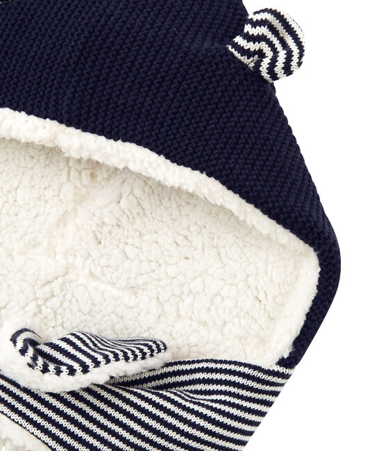 Bonnet-écharpe en tricot bébé. bleu SMOKING/blanc MARSHMALLOW