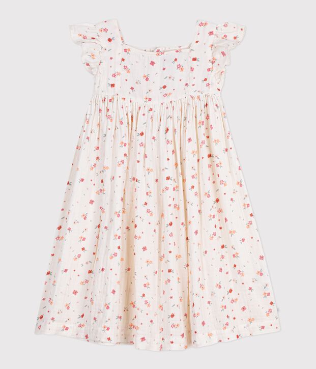 Robe sans manches enfant en coton imprim&eacute; blanc/multicouleur