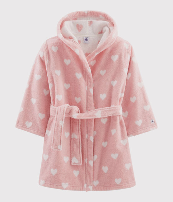 Peignoir cœur petite fille en éponge rose CHARME/blanc MARSHMALLOW