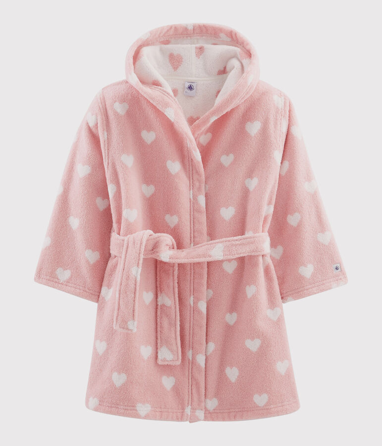 Peignoir c&oelig;ur petite fille en &eacute;ponge rose/blanc