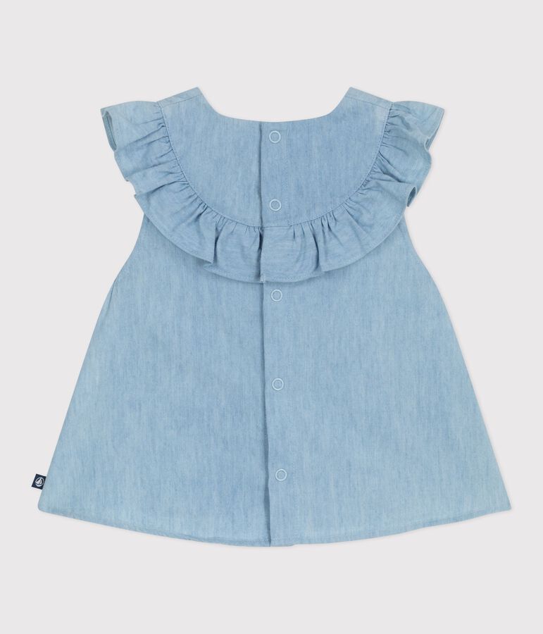 Blouse b&eacute;b&eacute; en coton sans manches en chambray brod&eacute; bleu BLEU CLAIR