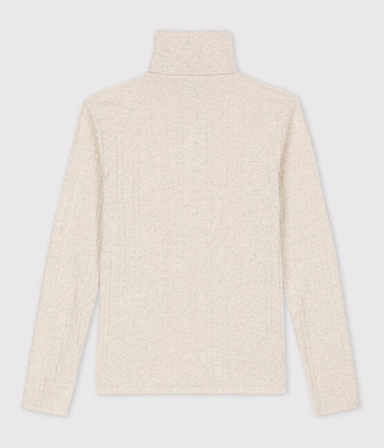 Tee-shirt col roulé L'ICONIQUE en maille jacquard beige MONTELIMAR CHINE
