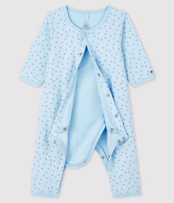 Bodyjama sans pieds étoiles bleues bébé garçon en côte bleu FRAICHEUR/gris CONCRETE