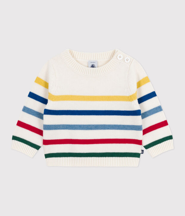 Pull b&eacute;b&eacute; en laine et coton &agrave; rayures multico blanc/multicouleur