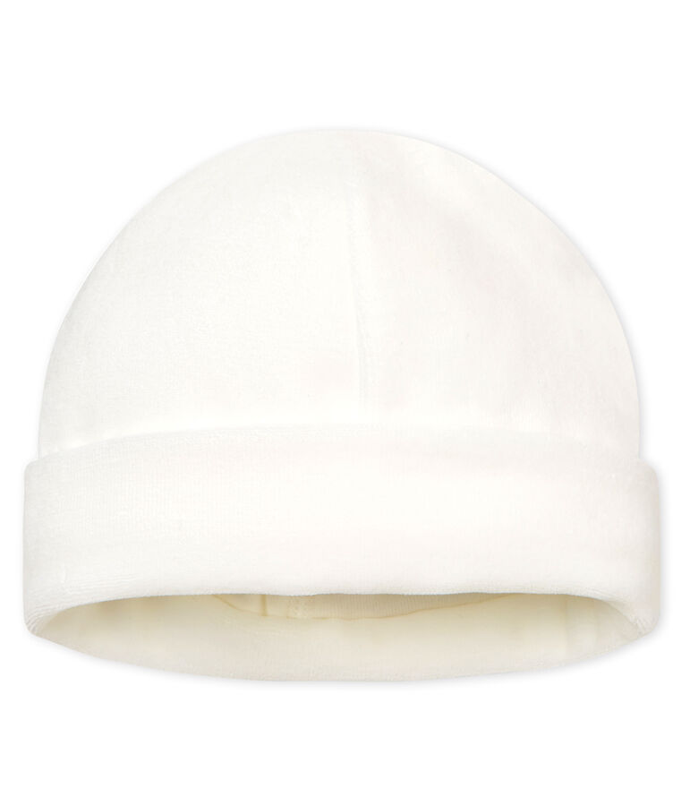 Bonnet naissance velours b&eacute;b&eacute; mixte blanc