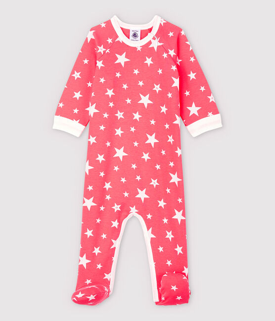 Dors-bien zippé à étoiles bébé en coton rose PEACHY/blanc MARSHMALLOW